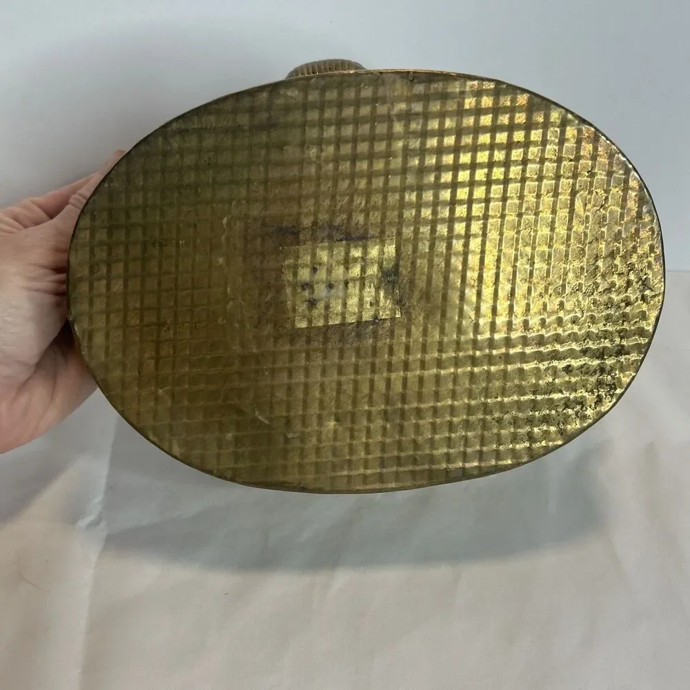 Vintage MCM Brass Oval Planter w Handles and Scallop Shell 8x5.5 Patina Nautical